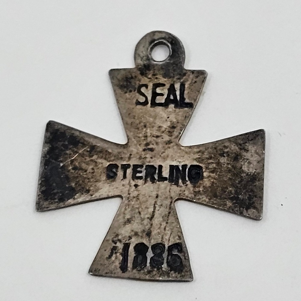 1886 Seal Sterling Cross Pin IHN In His Name Order Kings Daughter Sons Antique